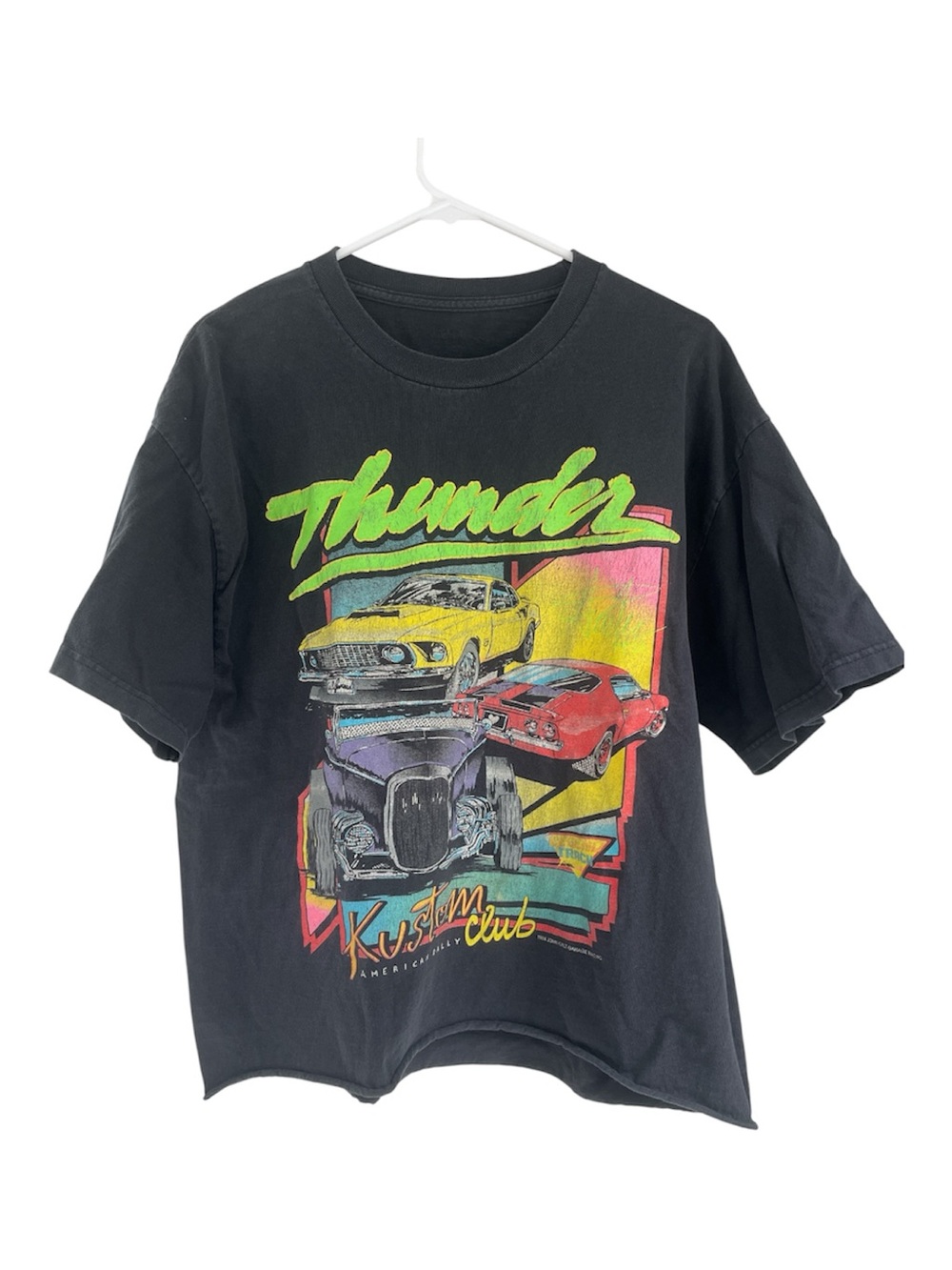 Vintage 1984 John Galt Thunder Kustom Club Cars Graphic Rally T-Shirt Cropped XL